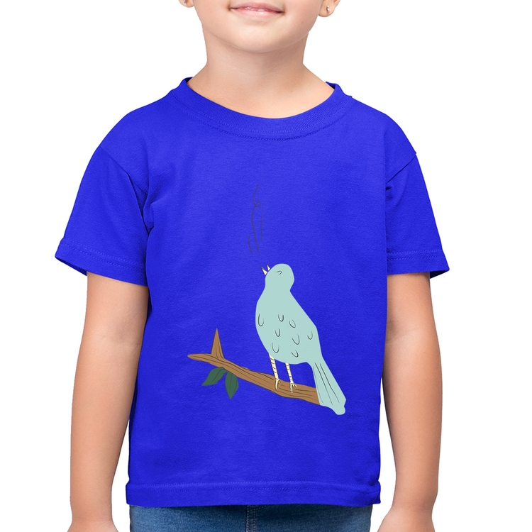 Camiseta Algodão Infantil Passarinho Cantando - Azul Royal
