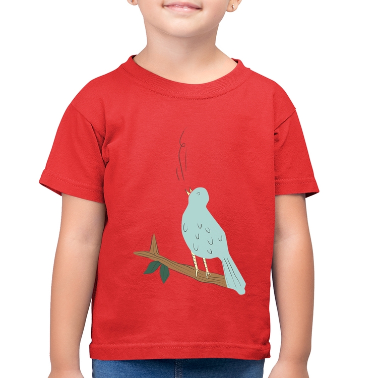 Camiseta Algodão Infantil Passarinho Cantando - Vermelha