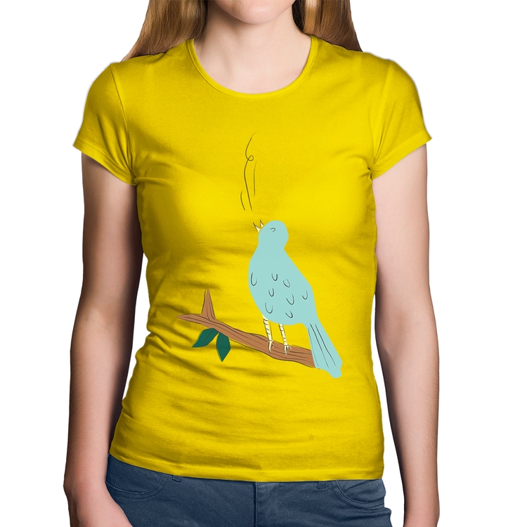 Baby Look Algodão Passarinho Cantando - Amarela