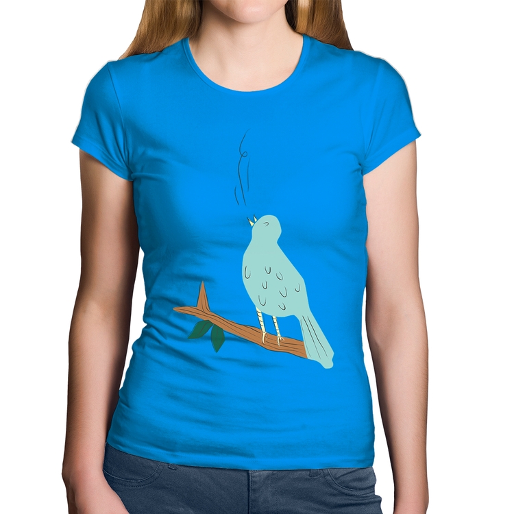 Baby Look Algodão Passarinho Cantando - Azul