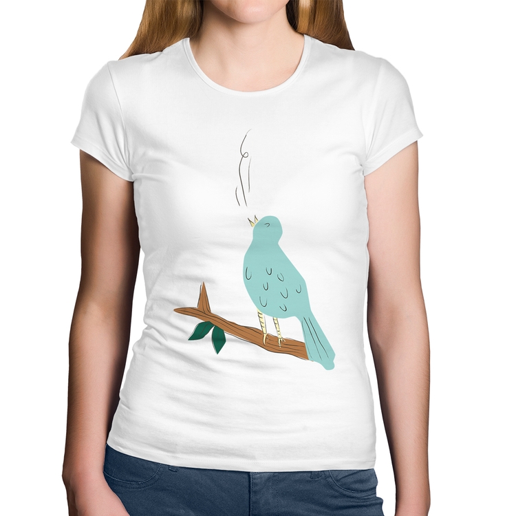 Baby Look Algodão Passarinho Cantando - Branca