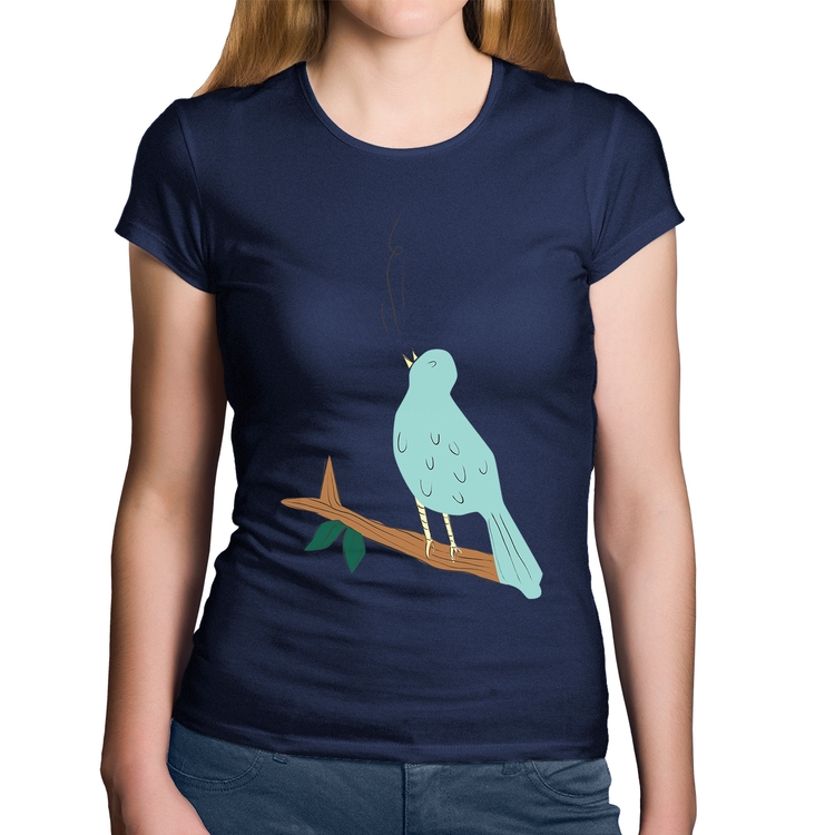 Baby Look Algodão Passarinho Cantando - Marinho