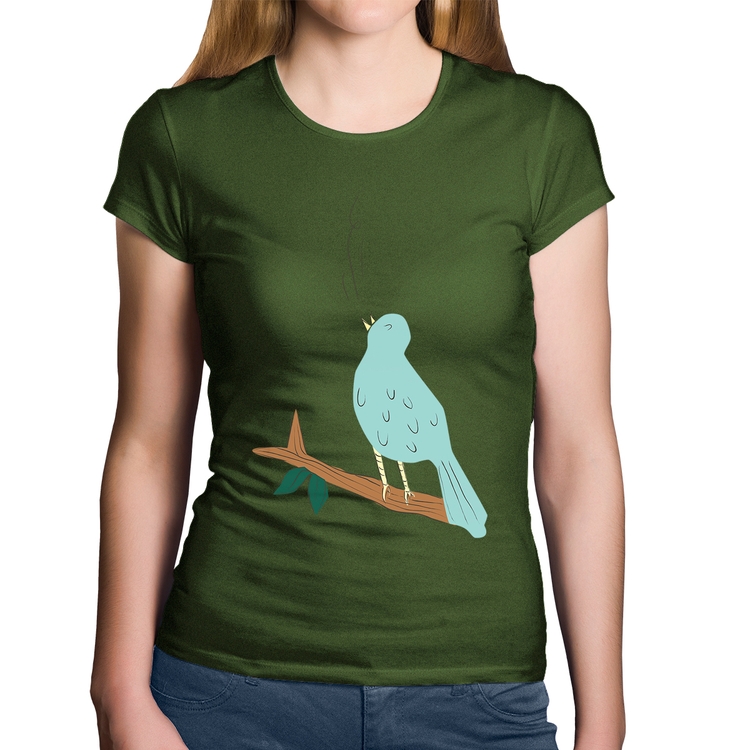 Baby Look Algodão Passarinho Cantando - Musgo