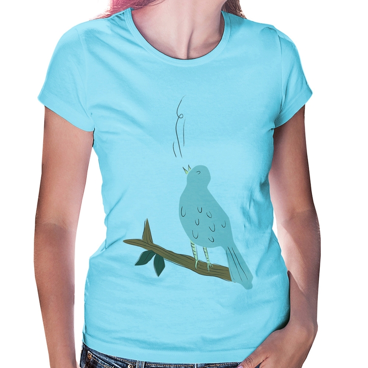 Baby Look Passarinho Cantando - Azul Bebê