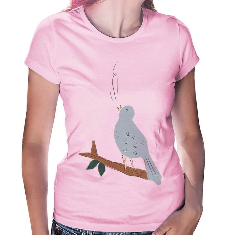 Baby Look Passarinho Cantando - Rosa Bebê