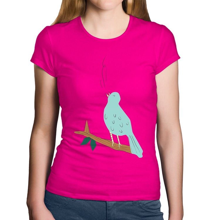 Baby Look Algodão Passarinho Cantando - Rosa