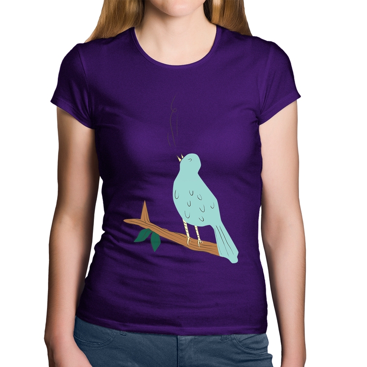 Baby Look Algodão Passarinho Cantando - Roxa