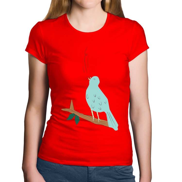 Baby Look Algodão Passarinho Cantando - Vermelha