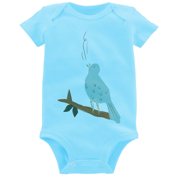 Body Bebê Passarinho Cantando - Azul Bebê