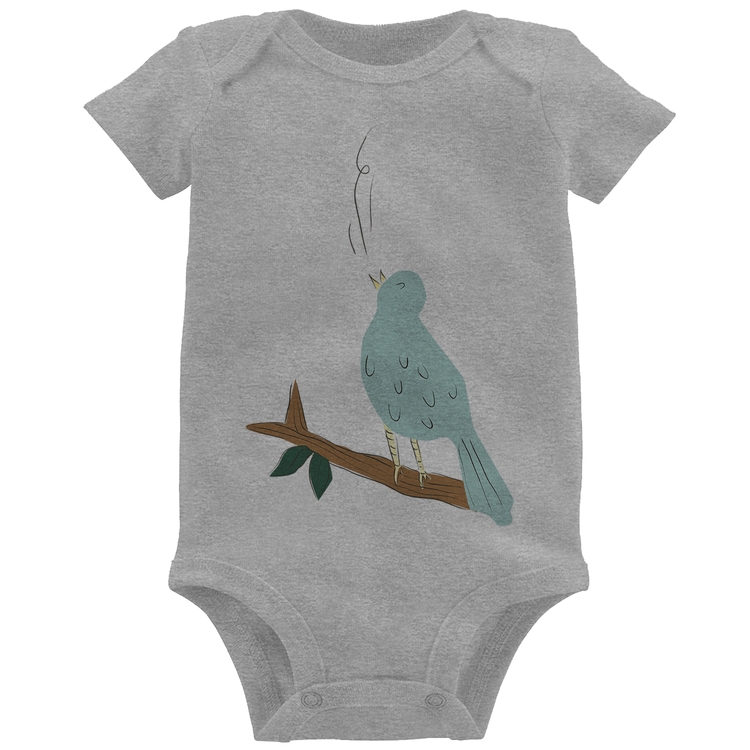 Body Bebê Passarinho Cantando - Cinza