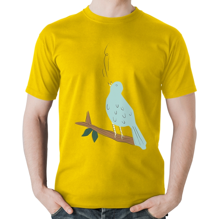Camiseta Algodão Passarinho Cantando - Amarela