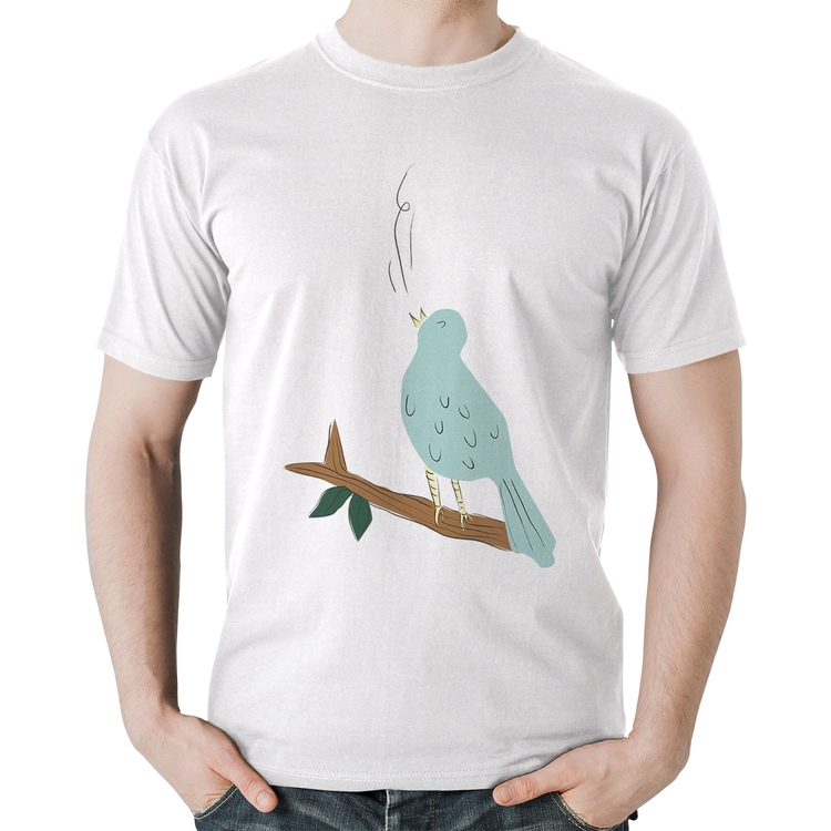 Camiseta Algodão Passarinho Cantando - Branca