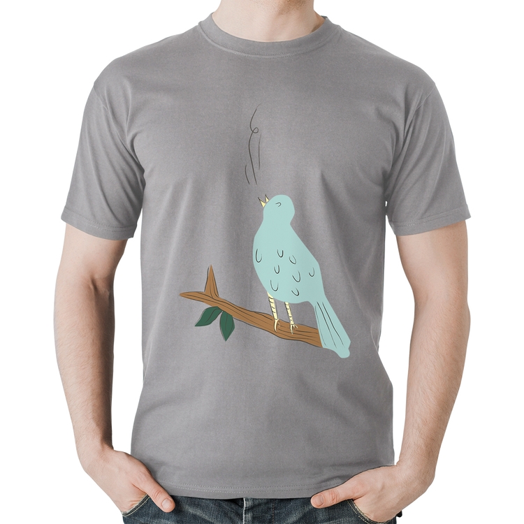 Camiseta Algodão Passarinho Cantando - Cinza
