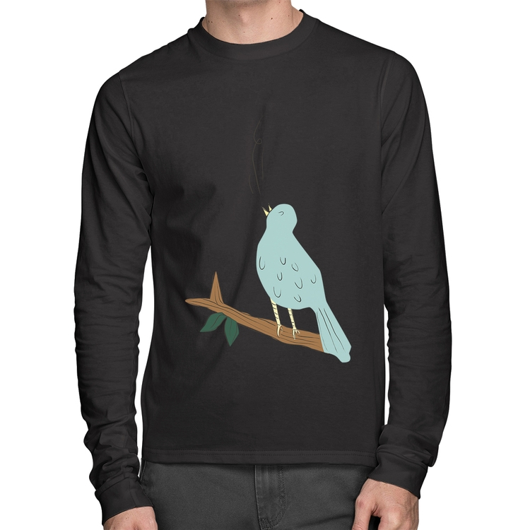 Camiseta Algodão Passarinho Cantando Manga Longa