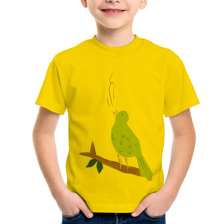 Camiseta Infantil Passarinho Cantando - Amarela