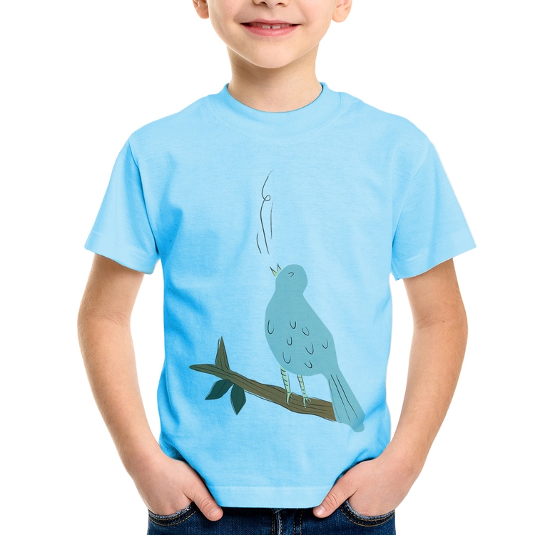 Camiseta Infantil Passarinho Cantando - Azul Bebê