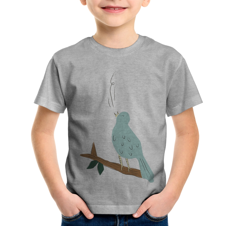 Camiseta Infantil Passarinho Cantando - Cinza
