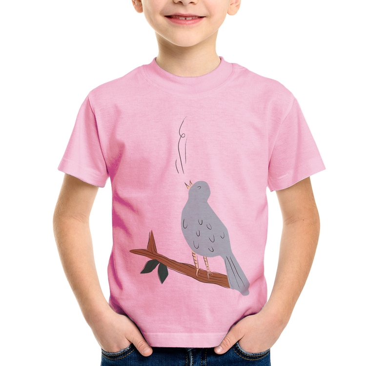 Camiseta Infantil Passarinho Cantando - Rosa Bebê