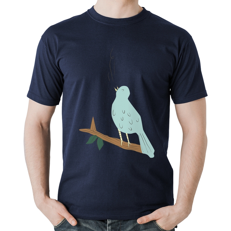 Camiseta Algodão Passarinho Cantando - Marinho