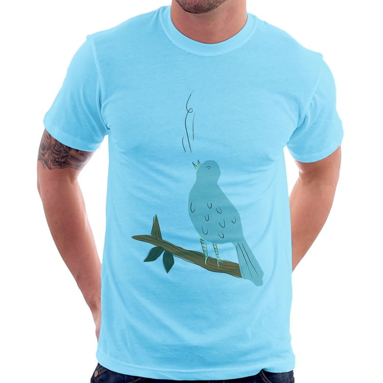 Camiseta Passarinho Cantando - Azul Bebê