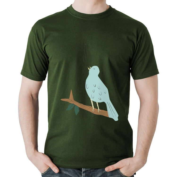 Camiseta Algodão Passarinho Cantando - Musgo