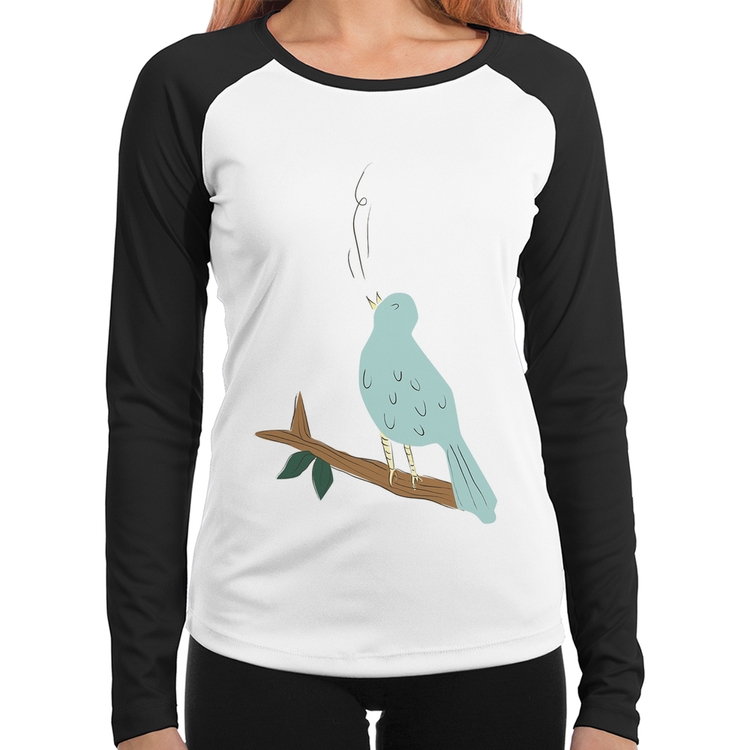 Baby Look Raglan Passarinho Cantando Manga Longa