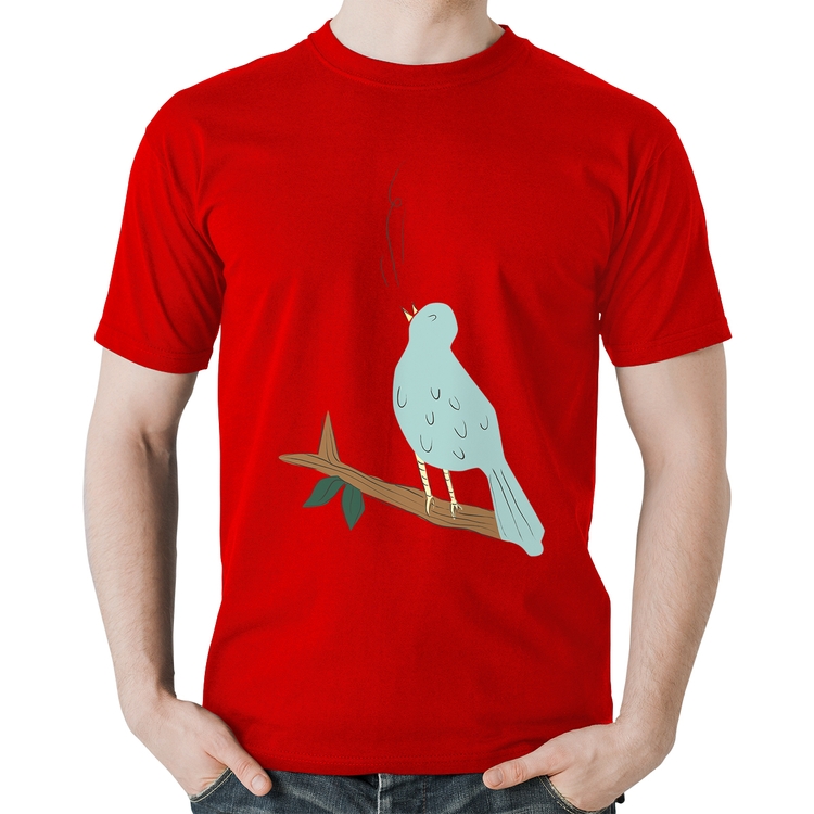 Camiseta Algodão Passarinho Cantando - Vermelha