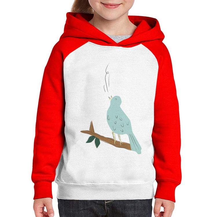 Moletom Infantil Passarinho Cantando - Branco/Vermelho