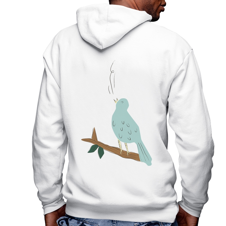 Blusa Moletom Passarinho Cantando Masculina com Capuz e Zíper - Branca