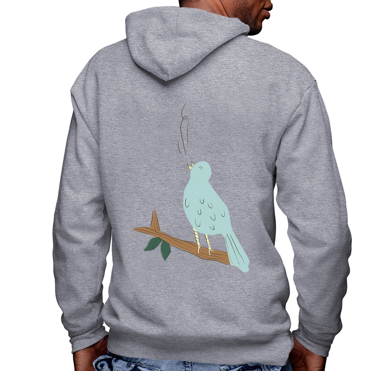 Blusa Moletom Passarinho Cantando Masculina com Capuz e Zíper - Mescla