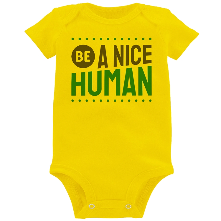 Body Bebê Be A Nice Human  - Amarelo
