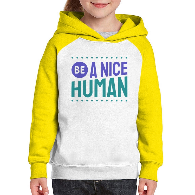 Moletom Infantil Be A Nice Human  - Branco/Amarelo