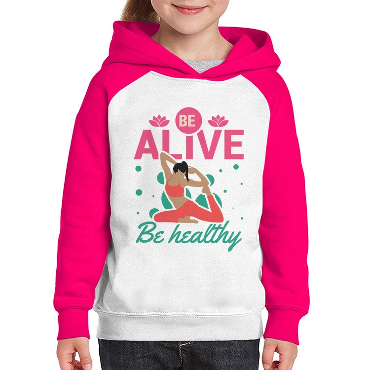 Moletom Infantil Be Alive Be Healthy - Branco/Rosa