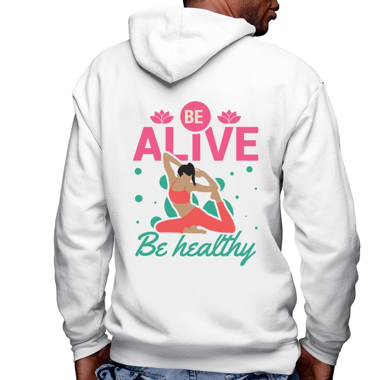 Blusa Moletom Be Alive Be Healthy Masculina com Capuz e Zíper - Branca