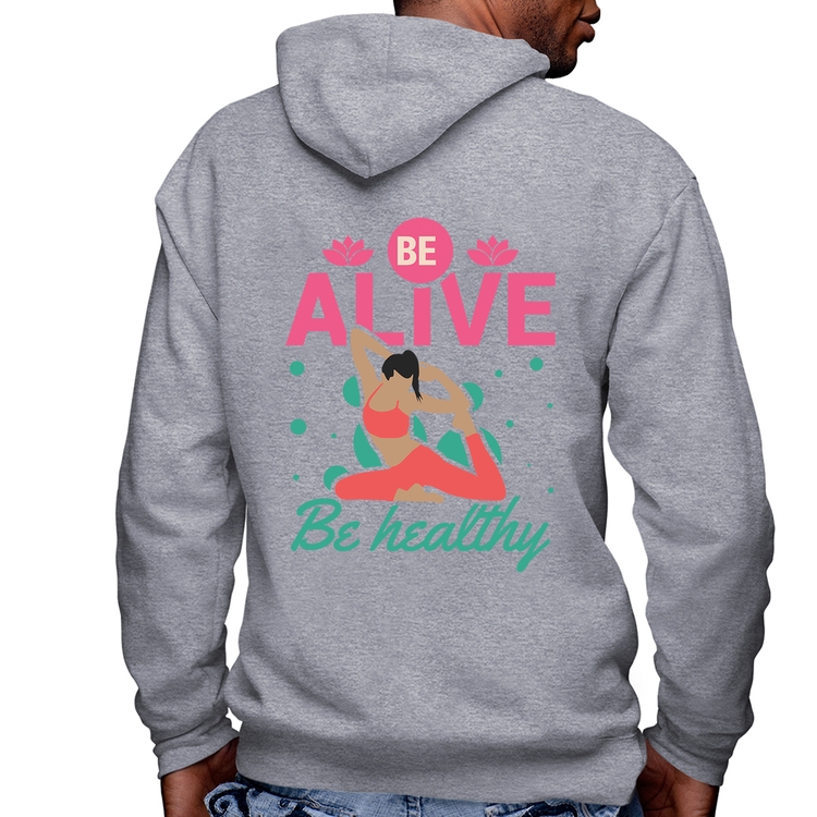 Blusa Moletom Be Alive Be Healthy Masculina com Capuz e Zíper - Mescla