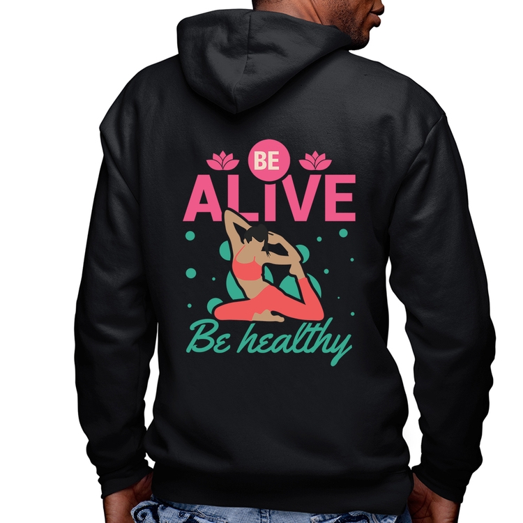Blusa Moletom Be Alive Be Healthy Masculina com Capuz e Zíper