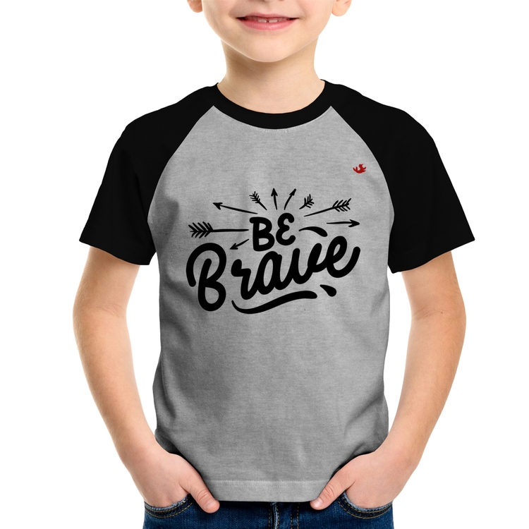 Camiseta Raglan Infantil Be brave - Cinza/Preto