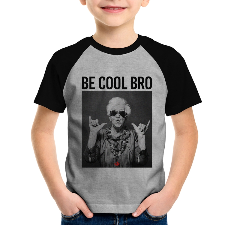 Camiseta Raglan Infantil Be cool bro - Cinza/Preto