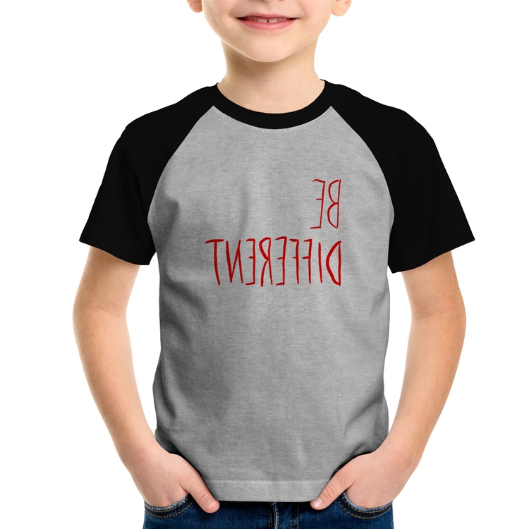 Camiseta Raglan Infantil Be Different (Seja diferente) - Cinza/Preto