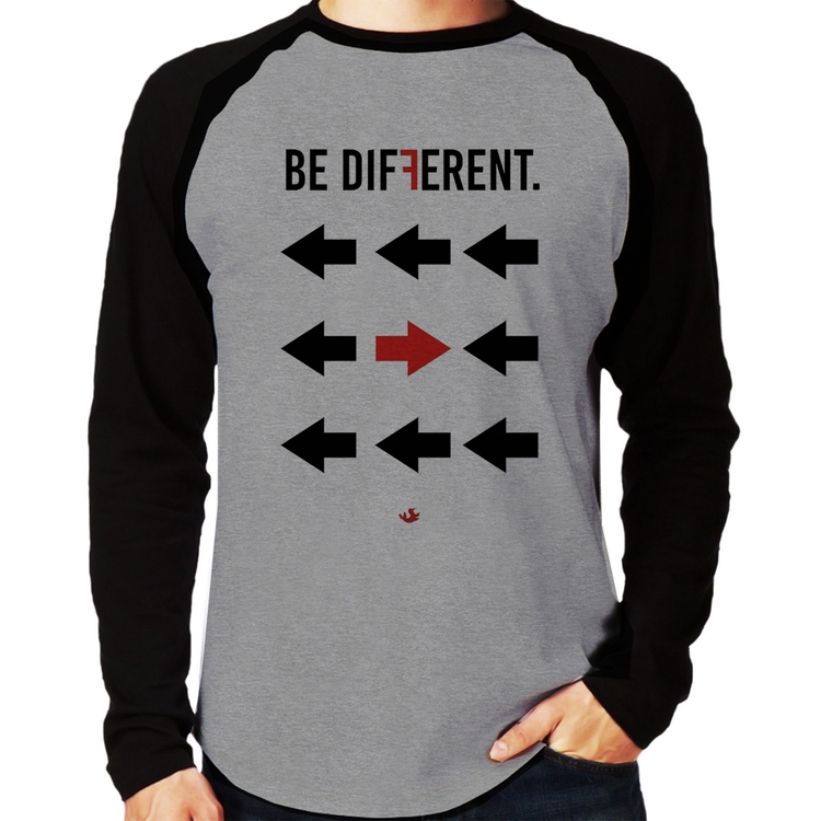 Camiseta Raglan Be Different Manga Longa - Cinza/Preto