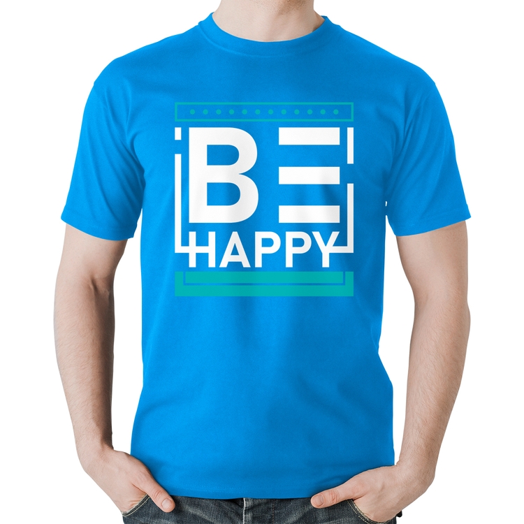 Camiseta Algodão Be Happy - Azul