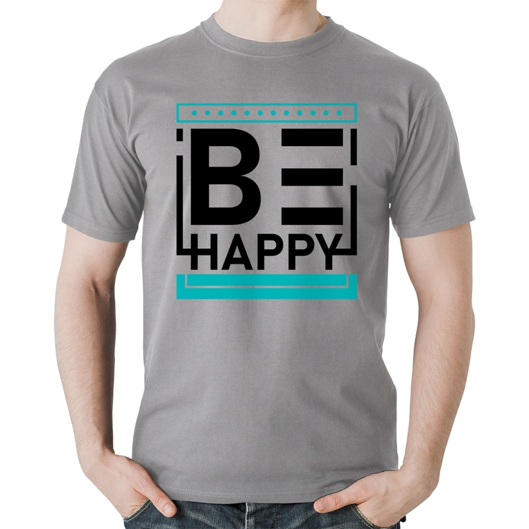 Camiseta Algodão Be Happy - Cinza