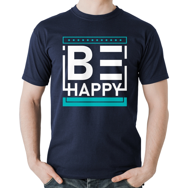 Camiseta Algodão Be Happy - Marinho