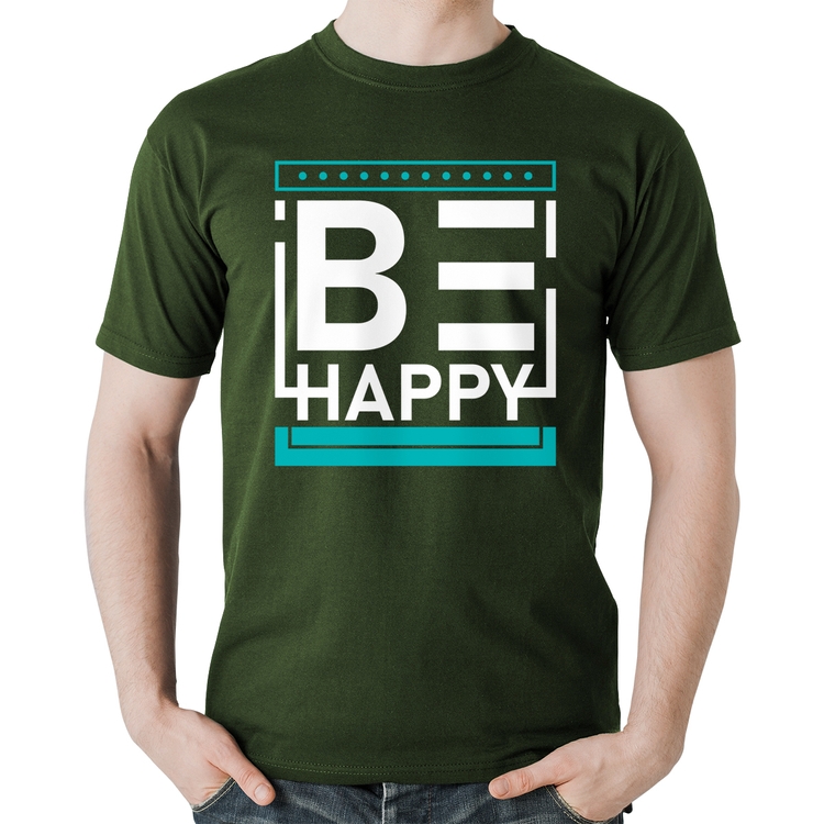 Camiseta Algodão Be Happy - Musgo