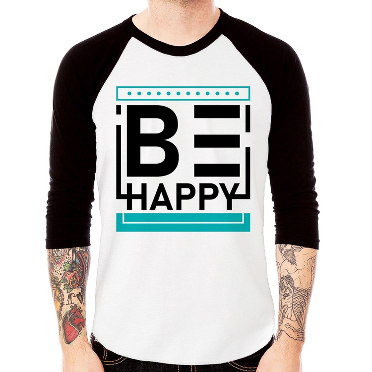 Camiseta Raglan Be Happy Manga 3/4