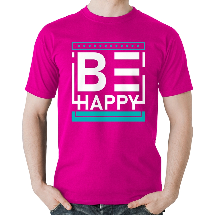 Camiseta Algodão Be Happy - Rosa