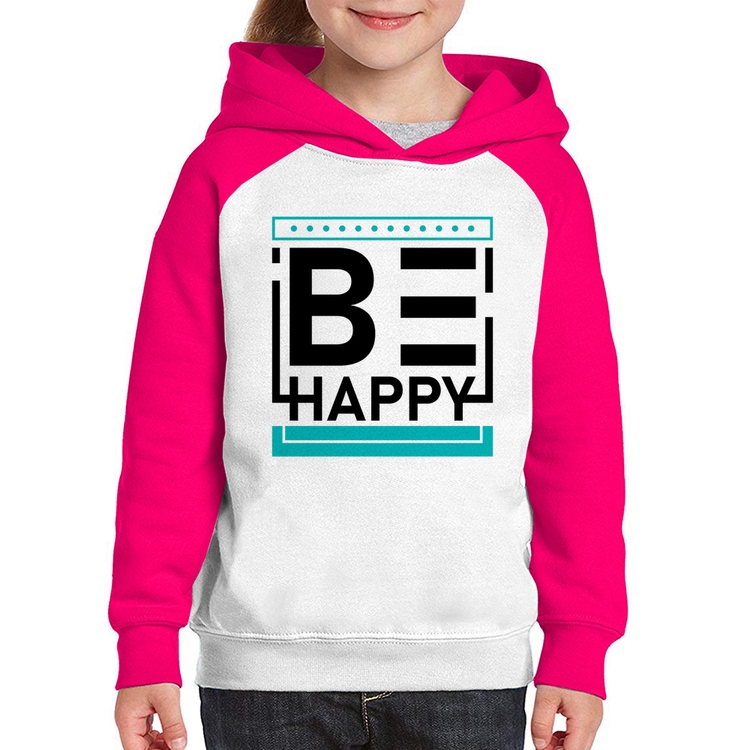Moletom Infantil Be Happy - Branco/Rosa