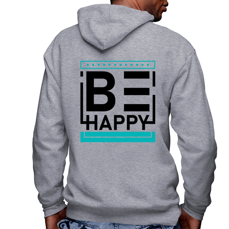 Blusa Moletom Be Happy Masculina com Capuz e Zíper - Mescla