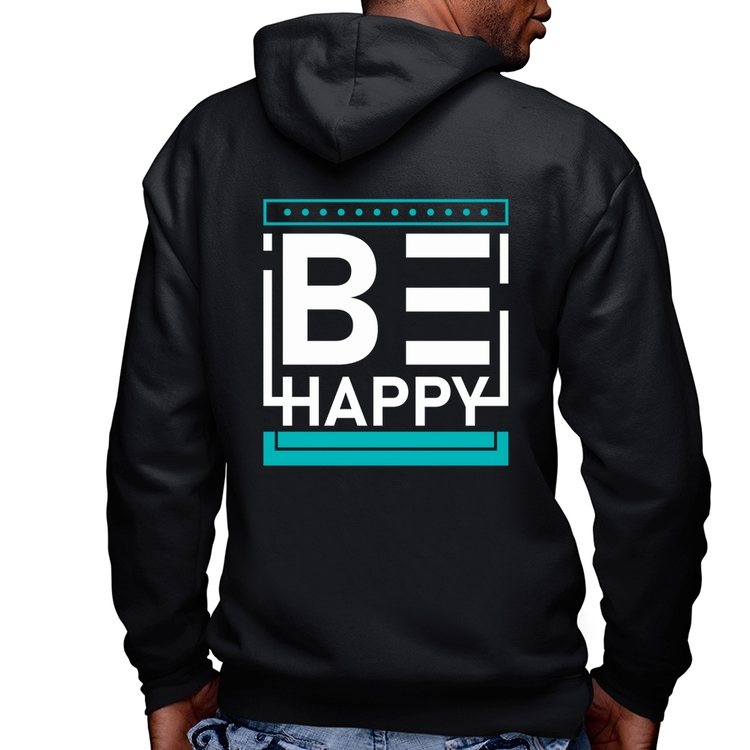 Blusa Moletom Be Happy Masculina com Capuz e Zíper
