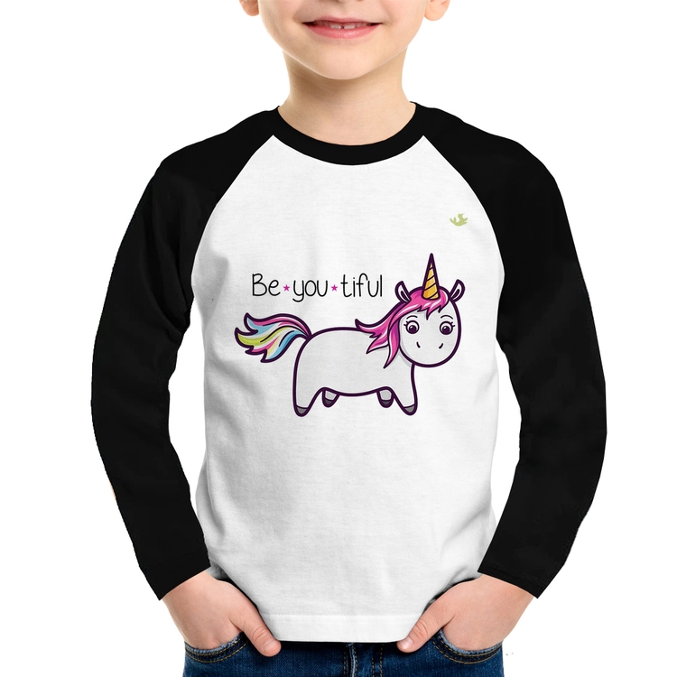 Camiseta Raglan Infantil Be You Tiful Manga Longa